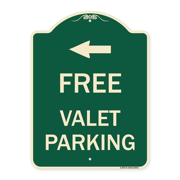 Signmission Free Valet Parking with Left Arrow Heavy-Gauge Aluminum Architectural Sign, 24" x 18", G-1824-23943 A-DES-G-1824-23943 - main